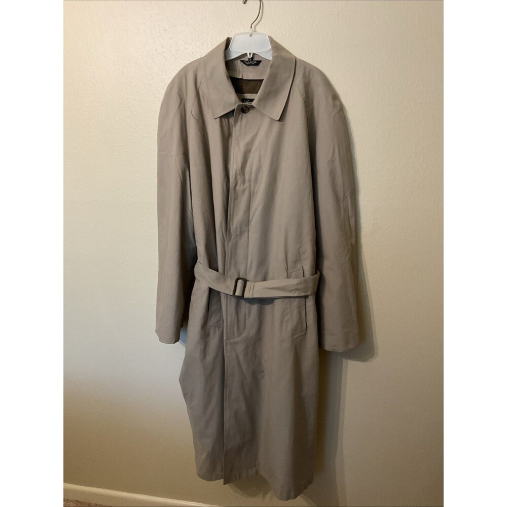 Jos. A. Bank Trench Coat Mens 46L Tan Cotton Blend Belted Removable Zipout Liner